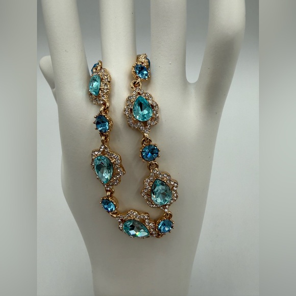 Marchesa Luxury Gold-Tone Bracelet with Aqua & Sapphire Blue Crystals - Picture 14 of 16